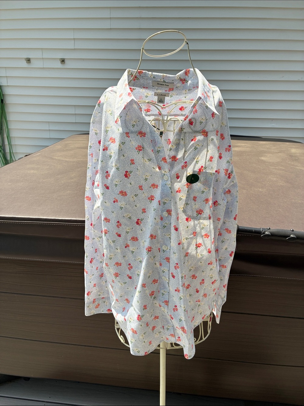 LL Bean White Floral Button-Up Shirt with Pink & Green Print new tag size large